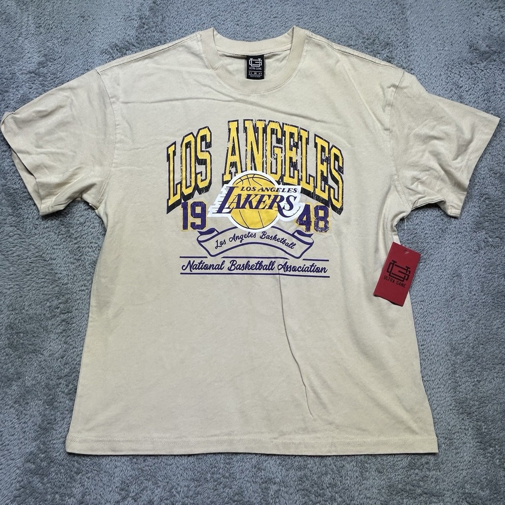 Ultra Game Los Angeles Lakers T Shirt Mens M Beige Basketball NBA 1948 NEW